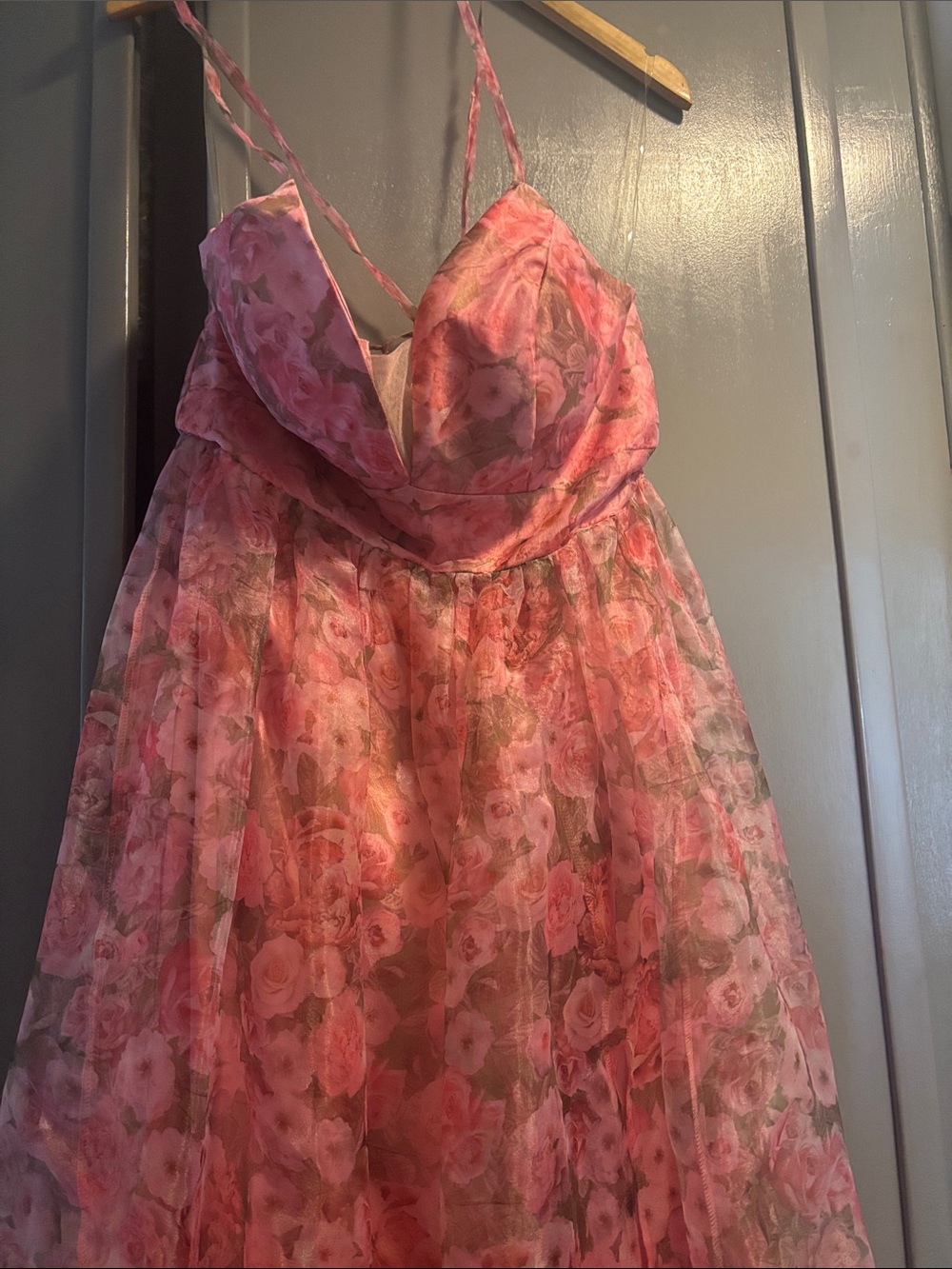 Pink Floral Spaghetti-Strap Girls Dress